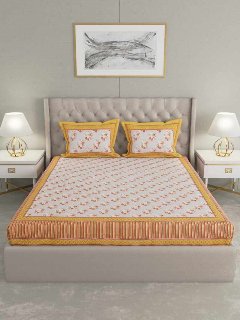 Buy Yellow Hand Block Print Pure Cotton King Size Bedding Set | Shop Verified Sustainable Bedding on Brown Living™