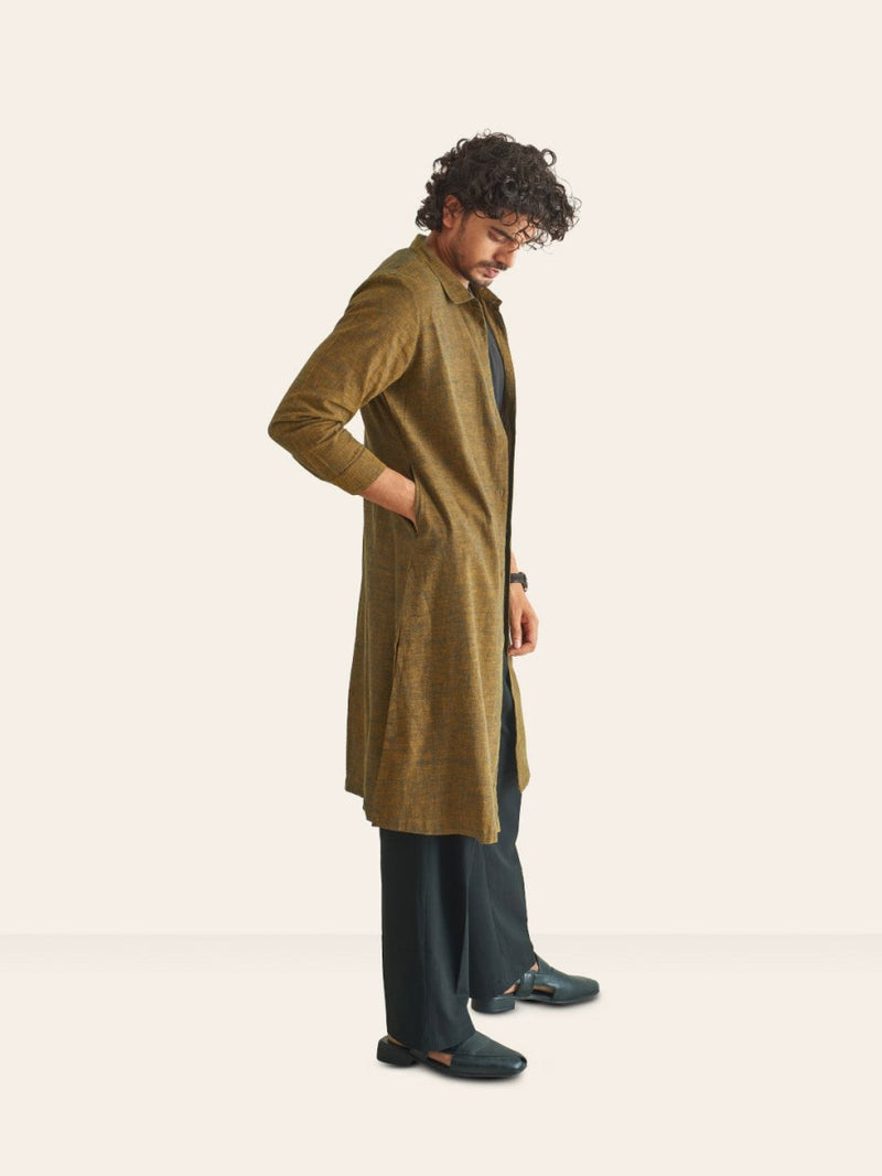 Buy Yellow Handwoven Overlay Kurta Shirt | Shop Verified Sustainable Mens Shirt on Brown Living™