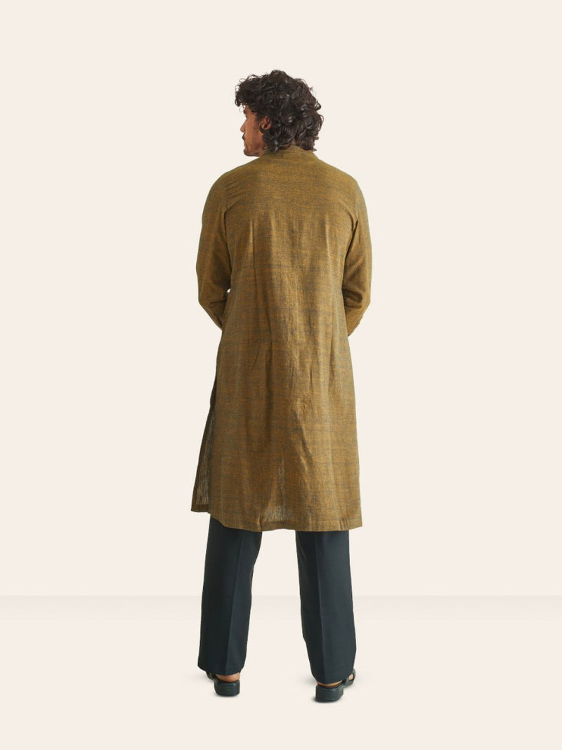 Buy Yellow Handwoven Overlay Kurta Shirt | Shop Verified Sustainable Mens Shirt on Brown Living™