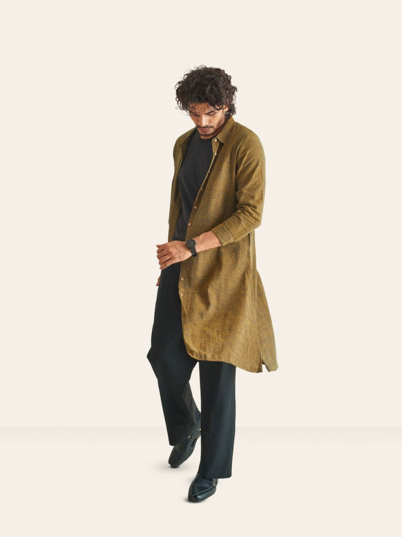 Buy Yellow Handwoven Overlay Kurta Shirt | Shop Verified Sustainable Mens Shirt on Brown Living™