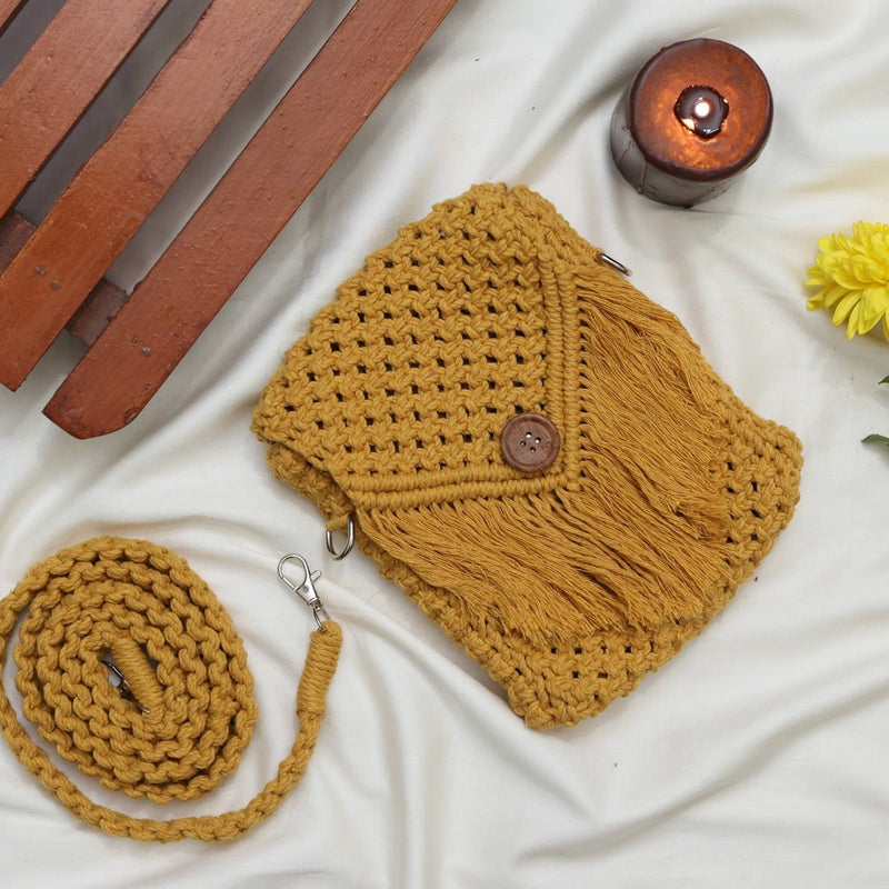 Yellow Macrame Mobile Sling Bag | Verified Sustainable Sling bag on Brown Living™