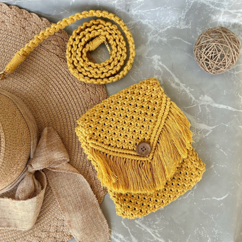 Yellow Macrame Mobile Sling Bag | Verified Sustainable Sling bag on Brown Living™