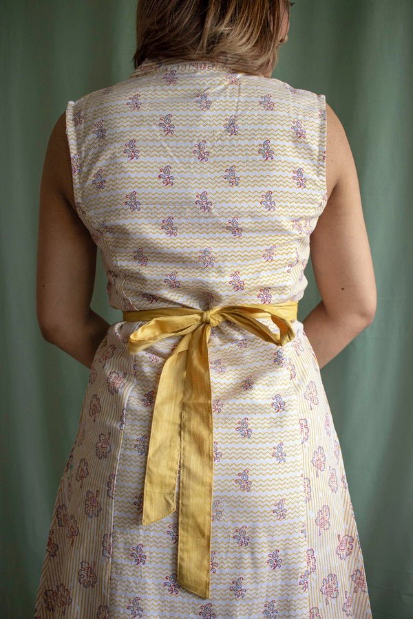 Buy Yellow Marigold Floral Sleeveless Dress in Lyocell Linen | Shop Verified Sustainable Womens Dress on Brown Living™