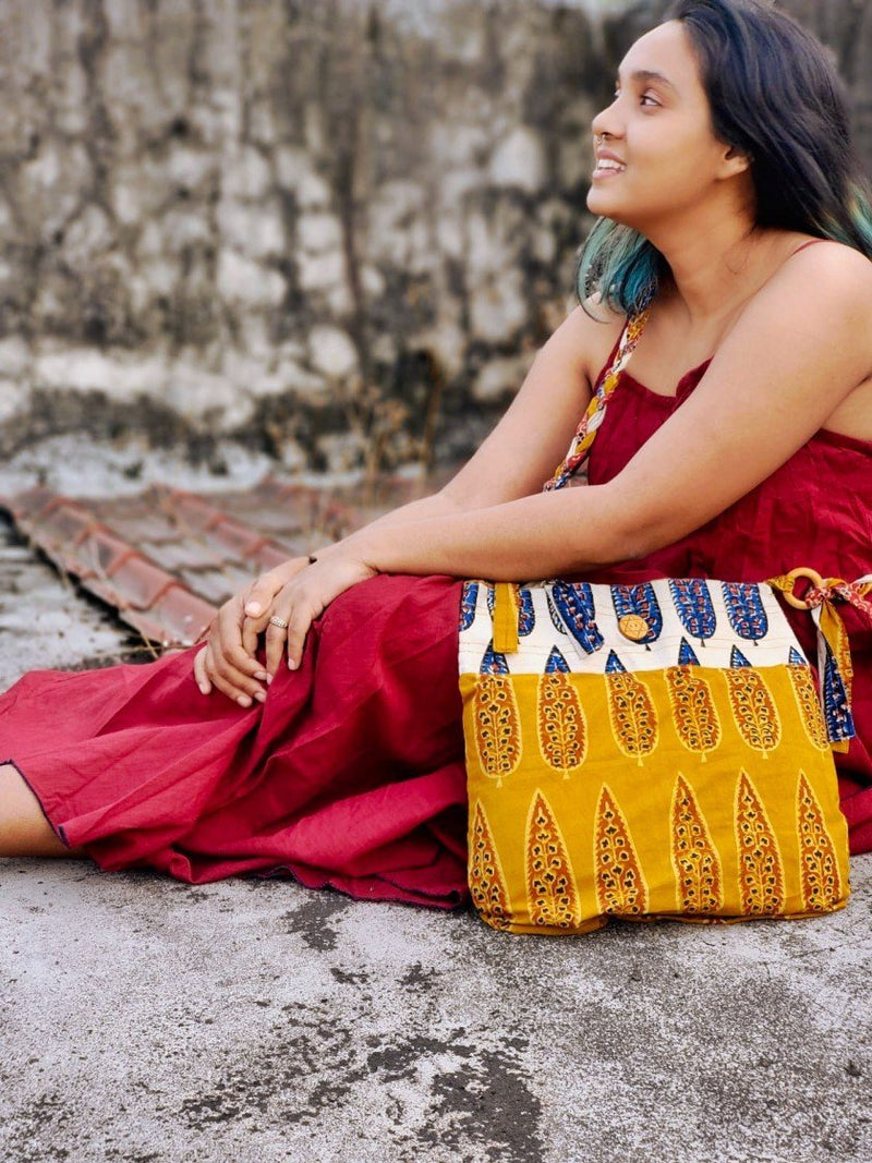 Buy Yellow & Off-White Hand Block Printed Braided Ethnic Sling Bags | Shop Verified Sustainable Tote Bag on Brown Living™