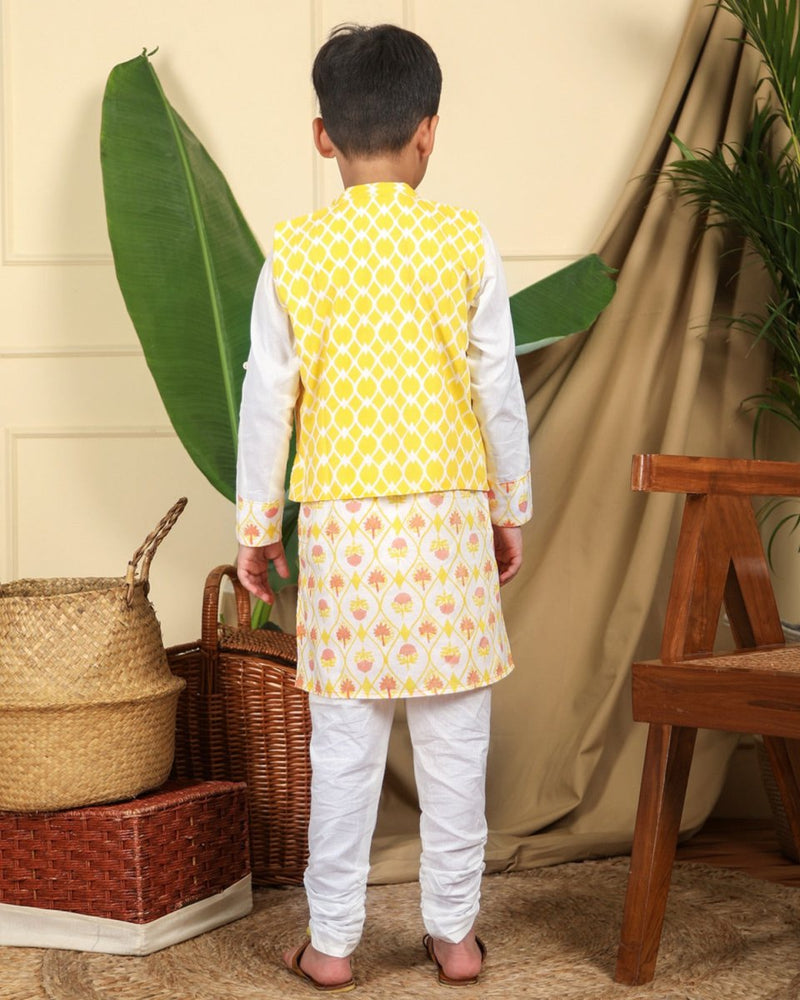 Buy Zahra Boys Ethnic Kurta Churidaar Set with Nehru Jacket | Shop Verified Sustainable Kids Ethnic Sets on Brown Living™