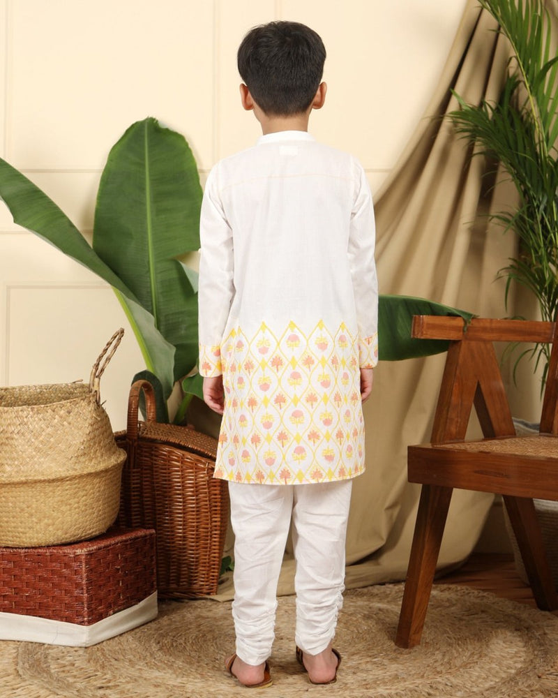 Buy Zahra Boys Hand Block Printed Ethnic Embroidered Cotton Kurta | Shop Verified Sustainable Kids Ethnic Sets on Brown Living™